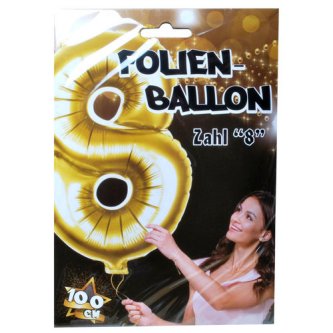 Folienballon Zahl 8,gold - 100 cm