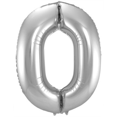 Silberner Folienballon Zahl 0 - Maße: 86 cm