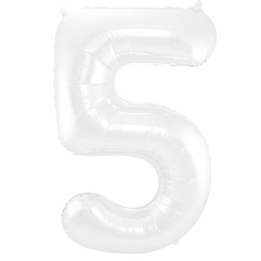 Weißer Folienballon Zahl 5 - Maße: 86 cm
