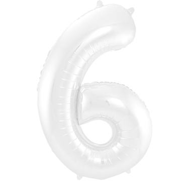 Weißer Folienballon Zahl 6 - Maße: 86 cm