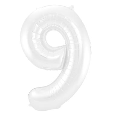 Weißer Folienballon Zahl 9 - Maße: 86 cm