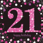Happy Birthday Sparkling Servietten 21, pink