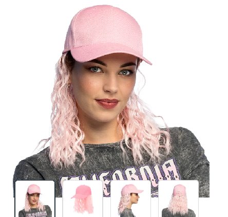 Mütze Casey mit Perücke, rosa Mütze Casey mit Perücke, rosa