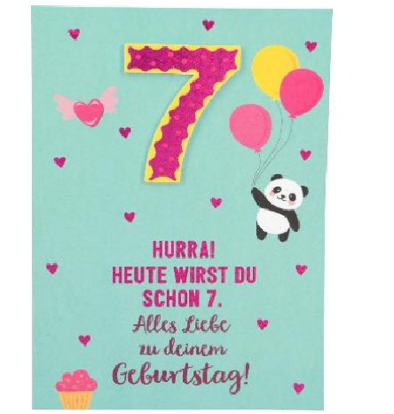 Karte zum 7.Geburtstag für Mädchen