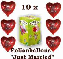 10 x Folien Herzballons+Helium Just Married