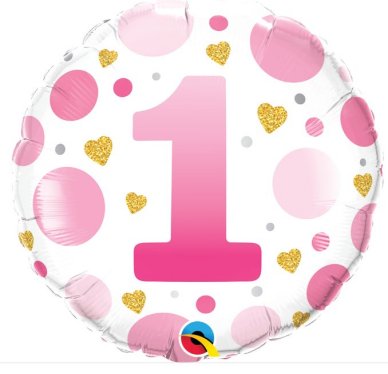 Folienballon Zahl 1 - rosa für Mädchen