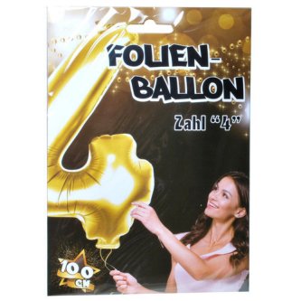 Folienballon Zahl 4,gold - 100 cm