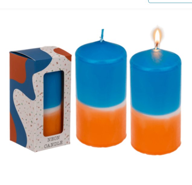 Stumpenkerze mit Farbverlauf, orange/blau