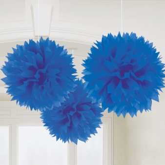 Blaue Pompoms im 3 er Set, 40 cm