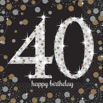Happy Birthday Sparkling Servietten 40 schwarz