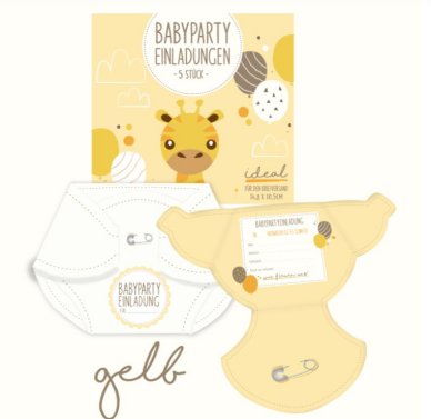 Babyparty Einladungen, 5 Stück, gelb