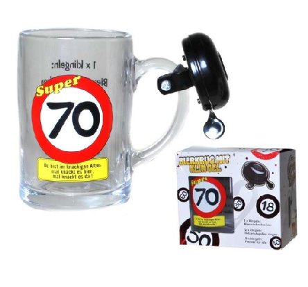 Bierkrug mit Klingel und Zahl 70 Bierkrug mit Klingel und Zahl 70