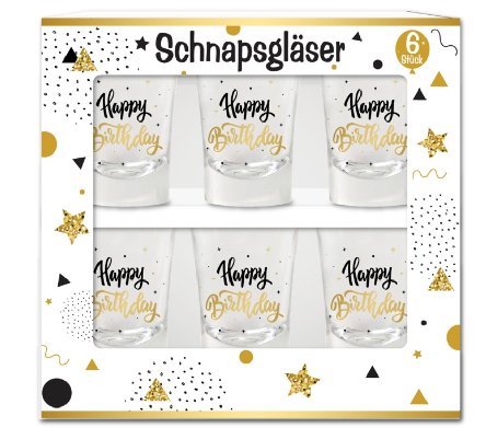 Schnapsgläser Happy Birthday, 6 Stück