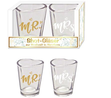 Schnapsgläser Mr. & Mrs. in Herzform