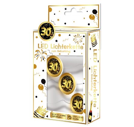 LED Lichterkette mit Zahl 30, schwarz/gold LED Lichterkette mit Zahl 30, schwarz/gold