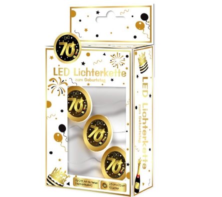 LED Lichterkette mit Zahl 70, schwarz/gold