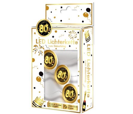 LED Lichterkette mit Zahl 80, schwarz/gold LED Lichterkette mit Zahl 80, schwarz/gold