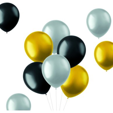 Ballons 10 Stück - gold - silber - schwarz