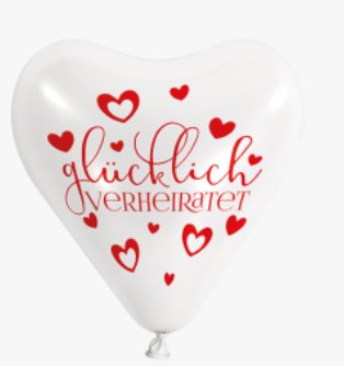 50 Herzballons - 30cm,weiß,Glücklich verheiratet