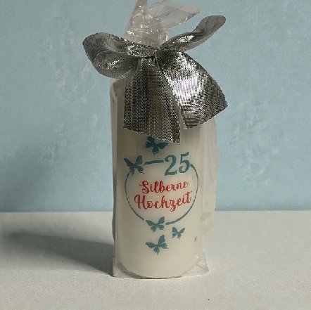 Kerze zur Silberhochzeit, verpackt Kerze zur Silberhochzeit, verpackt
