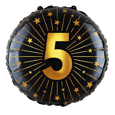 Folienballon Zahl 5 - gold/schwarz
