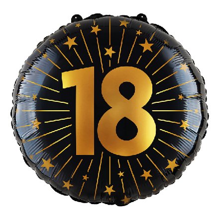 Folienballon Zahl 18 - gold/schwarz