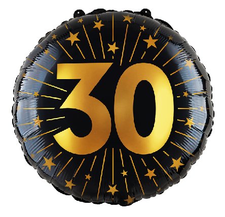 Folienballon Zahl 30 - gold/schwarz
