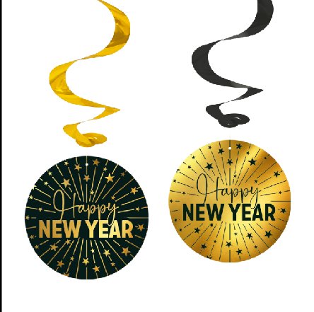 Silvester Girlanden, 4 Stück gold/schwarz