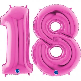 Ballon als Riesenzahl 18 in pink