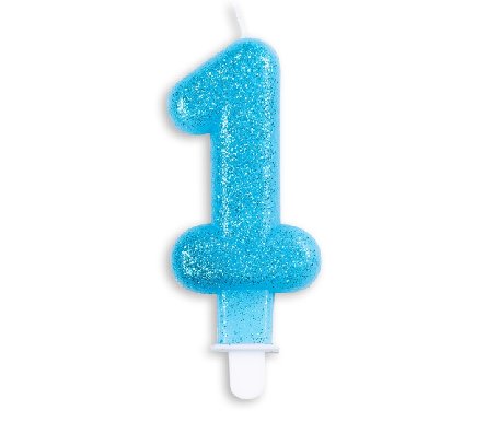 Kerze 1 Jahr Blau Glitter, 7cm