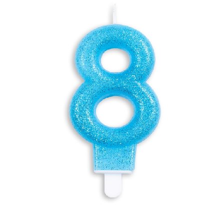 Kerze 8 Jahr Blau Glitter, 7cm