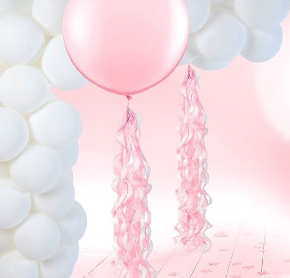 Spiral Tassel für Ballons, weiß/rosa
