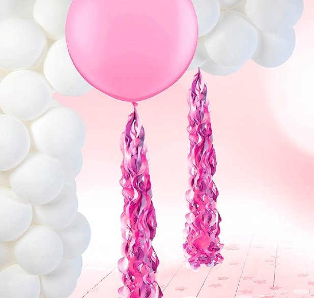 Spiral Tassel für Ballons, weiß/pink/lavendel