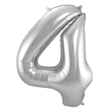 Silberner Folienballon Zahl 4 - Maße: 86 cm