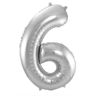 Silberner Folienballon Zahl 6 - Maße: 86 cm