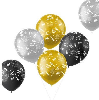 Luftballons zu Silvester mit Druck, 6 Stück