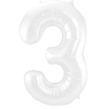 Weißer Folienballon Zahl 3 - Maße: 86 cm