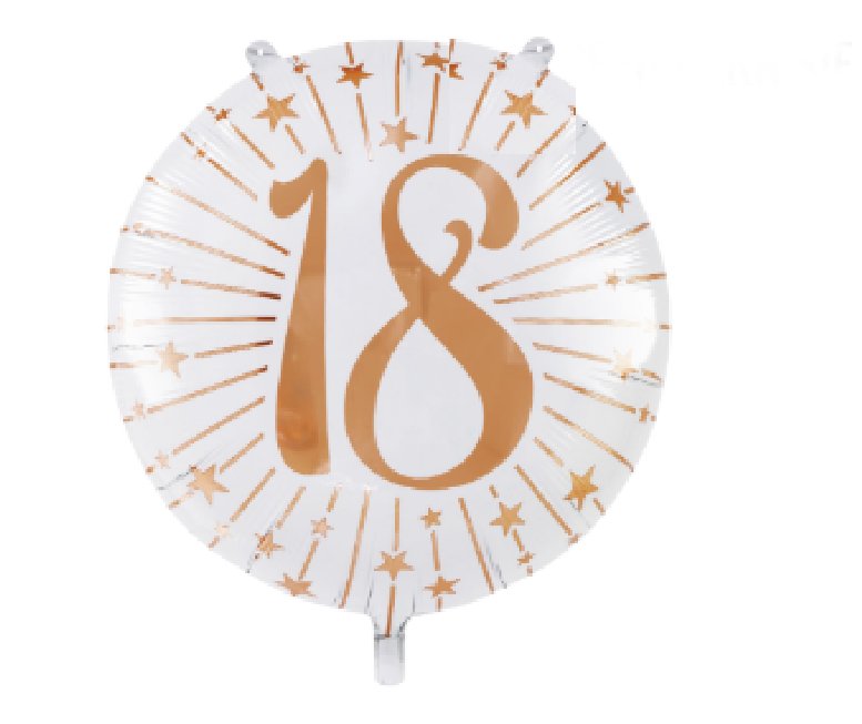 Folienballon Zahl 18, weiß/rosegold, 71 cm