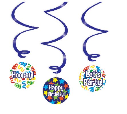 Happy Birthday Dekoration, 3x Swirls Happy Birthday Dekoration, 3x Swirls