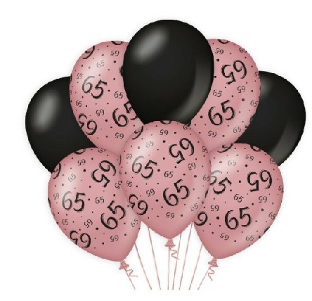Luftballons mit Zahl 65, schwarz/rose Luftballons mit Zahl 65, schwarz/rose