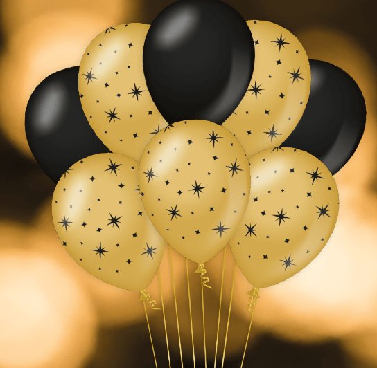 Partyballons mit Sternen gold/schwarz