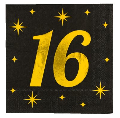 Servietten zum 16.Geburtstag, schwarz