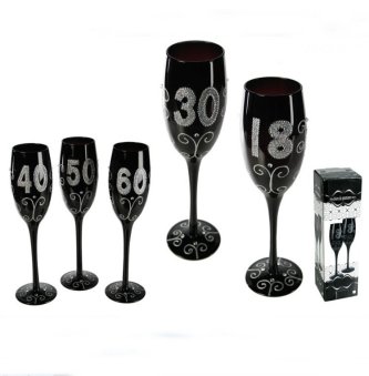 Sektglas mit Zahl 40, schwarz