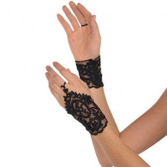 	 	Schwarze Gothic Spitzen Handschuhe