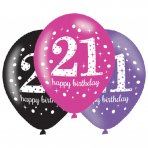 Luftballons Pink,Lila, Schwarz 21. Geburtstag