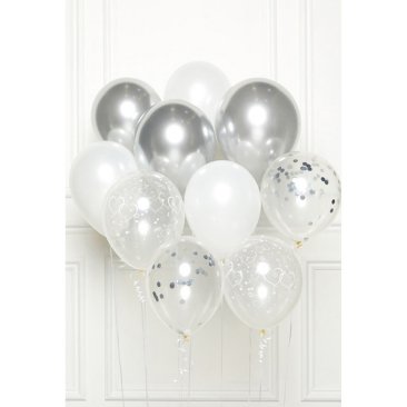 Luxus Ballon Bouquet, 10 Ballons, silber