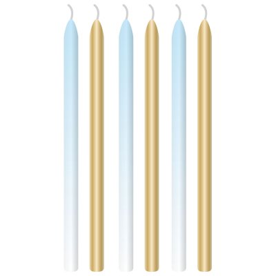Lange Kerzen hellblau/gold, 6 Stück