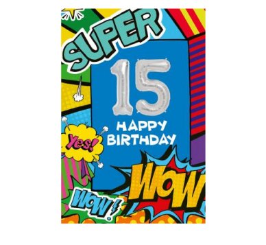 Zum 15.Geburtstag - Glückwunschkarte mit Ballon