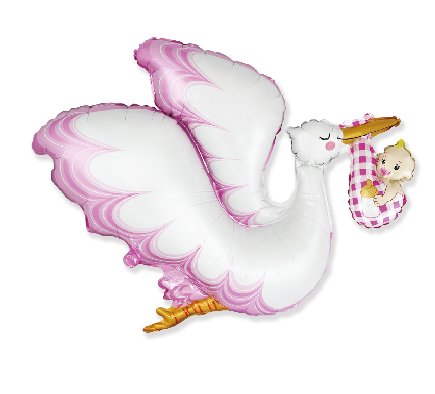 Storch rosa mit Baby als Folienballon Storch rosa mit Baby als Folienballon