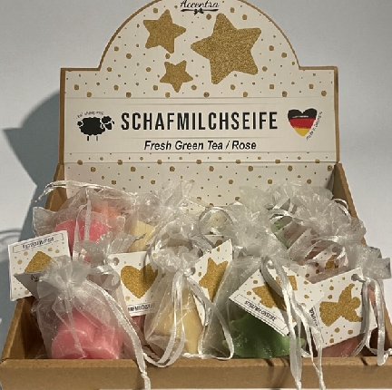Schafmilchseife im Organzasäckchen, Herz Schafmilchseife im Organzasäckchen, Herz
